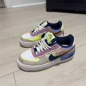 Nike Air Force 1 with Navy, Yellow, and Pink Accents